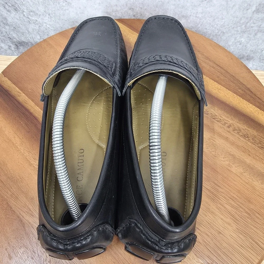 Vince Camuto Driving‎ Shoes Mens 10 M Ellyot Black Leather Loafers Slip On